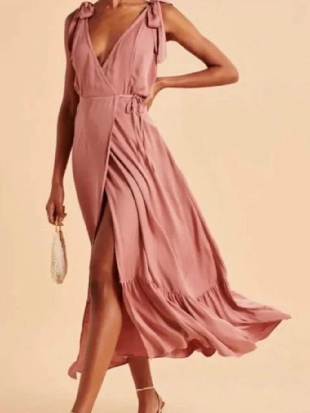 Abercrombie & Fitch Rose Tie-Shoulder Wrap Maxi Dress